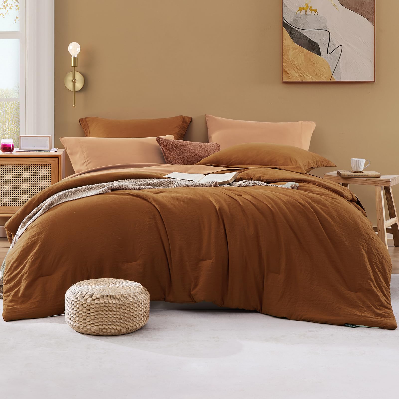 Wrensonge Terracotta Full Size Comforter, 7 Pieces Soft Full Size Comforter Sets- Full Comforter Fitted Sheet, Flat Sheet, 2 Pil